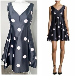 KATE SPADE SPOTLIGHT V NECK NAVY BLUE  & PINK POLKA DOT DRESS SIZE 6 $448
